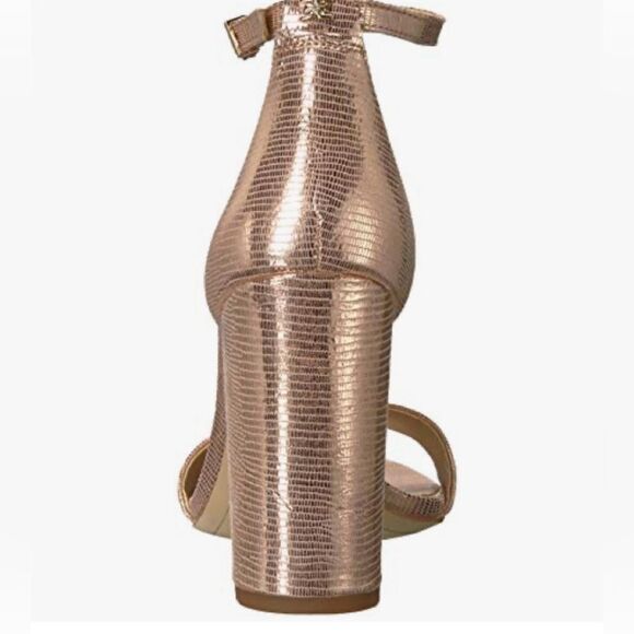 Sam Edelman YARO Rose Gold Leather Metallic Reptile Chunky 4" Open Toe Sandals - Picture 4 of 16